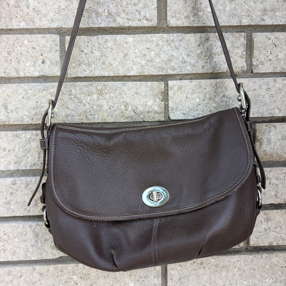Coach Vintage Brown Leather Legacy Crescent Crossbody Flap Bag Purse Briefcase